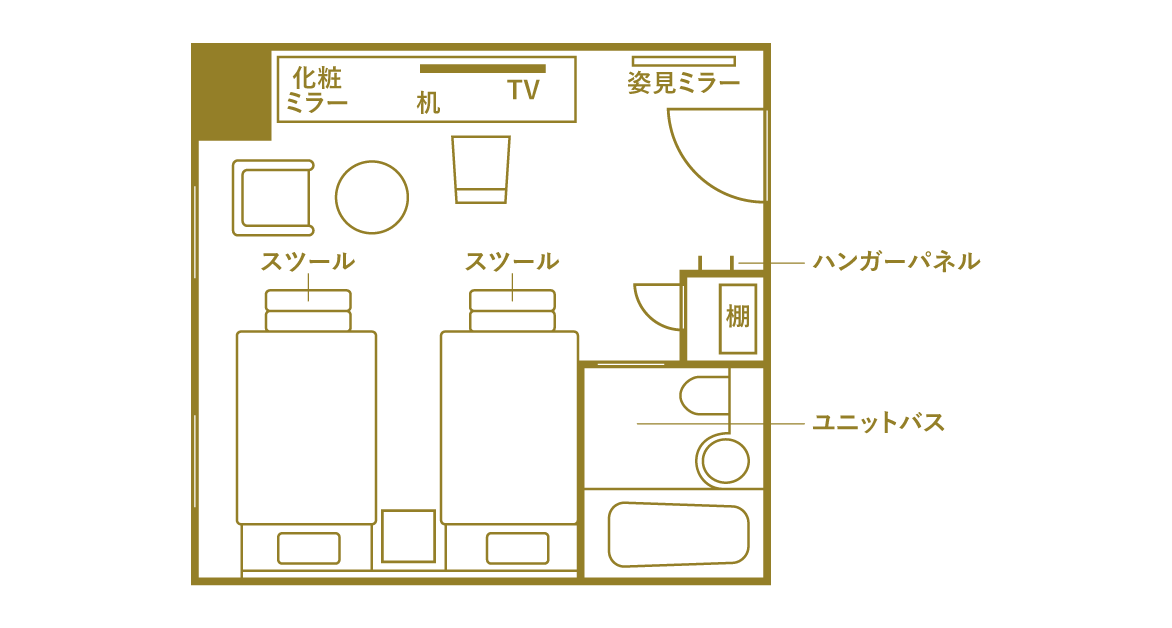 最上階リブレデラックスツインルーム平面図